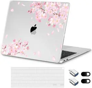 Loyrina Designed for MacBook Air 13 inch Case 2021-2018 A2337 M1/A2179/A1932, Ultra-Thin Hard Shell Case for MacBook Air 13.3" with Keyboard Cover & USB Adapter & Webcam Cover, Cherry Blossoms