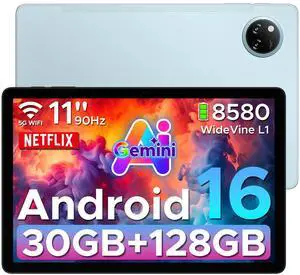 DOOGEE Tab A9 Pro+ Android 16 Tablet,11 inch Tablet with 90Hz Display,30GB+128GB/2TB TF Octa-Core Gaming Tablets,8580mAh,1080P,Bluetooth 5.0+5G WiFi Tablets,13MP+5MP,Face ID/OTG