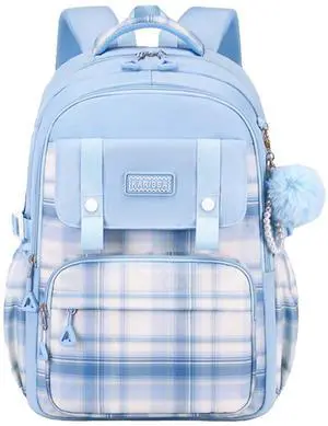 MININAI Cute College Laptop Backpack for Women Large Capacity Preppy Aesthetic Computer Bag Kawaii Pink Daypack with Pendant (Blue)