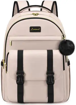 LOVEVOOK School Backpack for Teen Girls, Student Backpack Purse for 14-16 Teenage, Cute Kid Bookbag, Back to School Backpacks Fit 15.6 Inch Laptop, Large College Travel Bag, Nude