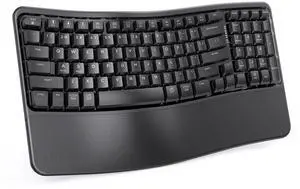 seenda Bluetooth Ergonomic Keyboard Rechargeable, COE311 USB+Type-C+Bluetooth Multi-Device Wireless Keyboard, Wave Keys, Soft Wrist Rest, Compatible for Windows/macOS/PC/Laptop/MacBook/iPad - Black