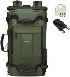 SUIKIHUM Large Travel Backpack, 17 Inch Laptop Backpack 40L Carry-On Bag Water-Resistant Flight Approved W/Shoulder Strap+Anti-theft Lock for Casual Travel Outdoor, Army Green