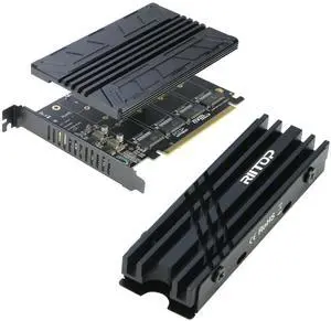 Quad NVMe PCIe Adapter with Heatsink + M.2 SSD Heatink for 22X80mm SSD