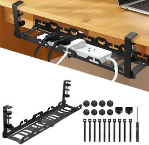 EYPINS Under Desk Cable Management Tray - No Drill Retractable 16-29inch Underdesk Cable Rack 22PCS, Computer Cord Organizer Under Desk, Sturdy Carbon Steel Wire Storage Tray for Home Office
