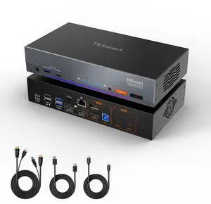 TESmart Thunderbolt 4 KVM Switch 2 Monitors 2 Computers 4K@60Hz, HDMI+DisplayPort KVM Switch Dual Monitor for 1 Laptop (TB4 USB C w/Charging 60W) & 1 Desktop (HDMI 2.0 & DP1.2), Gigabit Network, EDID