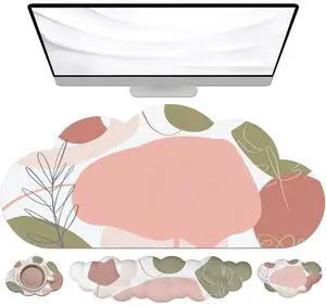 JIKIOU Large Cloud Mouse Pad Waterproof with Cloud Keyboard Wrist Pad and Cloud Mouse Wrist Pad Set, Ergonomic Computer Desk Wrist Support Mousepad for Keyboard and Mouse 35.4x15.7in Rose