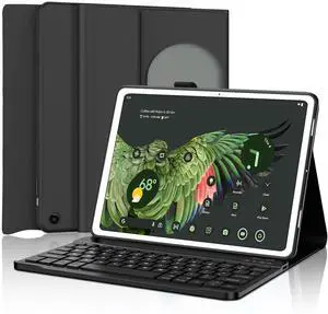 BORIYUAN for Google Pixel Tablet 11 inch 2024/2023 Case with Keyboard, Detachable Wireless Bluetooth Keyboard Slim Folio Smart Cover with Pencil Holder, Support Charging Speaker Dock - Black