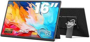 Wixzet 16.1" Portable Monitor, 1200P FHD Laptop Screen Extender, 360° Rotating Detachable Stand, Plug&Play Dual Monitor, Ultra-Thin Zero Frame Portable Screen for Laptop/PC/Mac/Windows/PS5