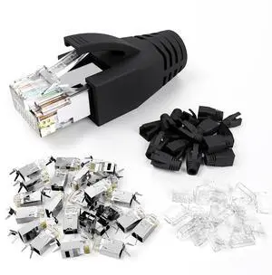 VCE RJ45 Connectors CAT7/CAT6A UL-Listed 30-Pack Non-Pass-Thru, Shielded Modular Plugs Gold Plated Network Ends for 23AWG Ethernet Cable with Strain Relief Boots - Black