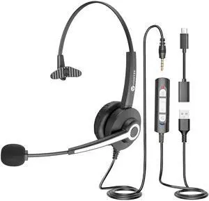 USB Headset with Microphone,Computer Headphones for PC/Laptop,Wired Work Headset with Microphone Noise Canceling & Volume Control for Home,Office,Teams Meetings,Online Class,Call Center,Skype,Zoom