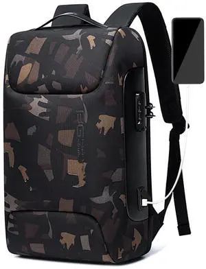 FANDARE Laptop Backpack Business Anti-Theft Daypacks Travel Large Backpack with USB Charging Port Waterproof Computer Bag for Women & Men Fits 15.6 Inch Notebook Camo