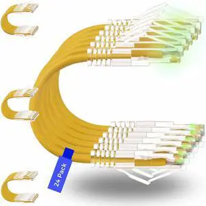 Rapink Patch Cables Cat6/ Cat6a 5ft (24 Pack) Slim, Cat6a Ethernet Patch Cable 50G Support, Snagless Cat 6 Patch Cable for Patch Panel to Switch, Flexiable Cat6 Ethernet Cable Yellow