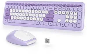 iTastatur Typewriter Wireless Keyboard and Mouse Combo,2.4G Office 104 Keys Full-Sized Retro Punk Keyboard,Cute Black with Round Keycaps for Laptop PC Desktops (Purple White)
