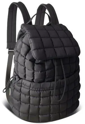 RCRZQ Black Puffer Backpack for Women, Lightweight Drawstring Closure Quilted Laptop Daypack Stylish Anti-Theft Travel Bag