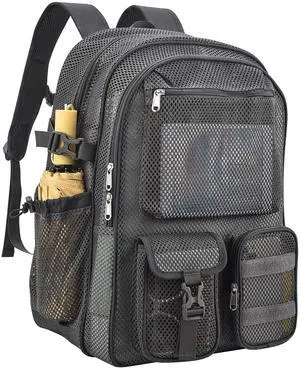 AROUVOG Mesh Backpack for School,with Inner Laptop Compartment,Semi-transparent Bookbag with Bungee and Comfort Padded Straps for Beach, Swimming, Sports, Work, Travel (Charcoal Gray)