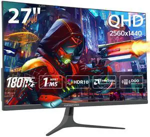 27 inch 1440P Gaming Monitor, 180Hz/144Hz Fast IPS 2K Computer Monitor with Speaker, Free-Sync & G-SYNC, 125% sRGB, HDR10, HDMI x2, DisplayPort x2, Compatible with Switch/Xbox/PS5, VESA Mountable