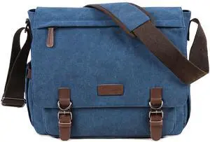 Canvas Messenger Bag for Men Women,Travel Satchel Shoulder bag 15.6 Inch Laptop Bags Business(Blue-Upgrade)