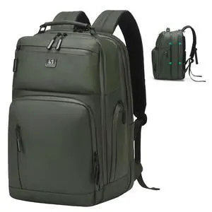 SUIKIHUM Expandable Business Backpack with 17" Laptop Compartment - Waterproof, Airline Approved, 33L-42L Capacity, for Work & Travel, Green
