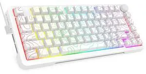 E-YOOSO 75% Wired Mechanical Gaming Keyboard, Creamy Sound, RGB Backlit, Hot Swappable Pre-lubed Linear Switches, Gasket Structure, Knob Control, Portable Compact Custom for PC, White