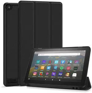 TNP Case Cover for Amazon Kindle Fire 7 Tablet 9th & 7th Generation, Smart Slim PU Leather Protective Sleeve with Auto Sleep/Wake, Flip Stand f/ 7-Inch Display 2019 2017 Release (Black)