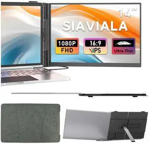 siaviala Laptop Screen Extender, 2025 Upgraded Ultra-Thin 14 FHD 1080P Portable Monitor, Lightweight Dual Laptop Monitor Extender for 13-17.3 Laptops, Plug n Play for Windows/Mac/Android
