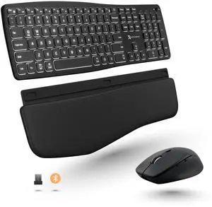 X9 Backlit Wireless Keyboard and Mouse (Bluetooth + 2.4G) Ergonomic Keyboard and Mouse Wireless Combo with Detachable Wrist Rest, Rechargeable, Full-Size Set for Phone, Computer, Laptop, Mac