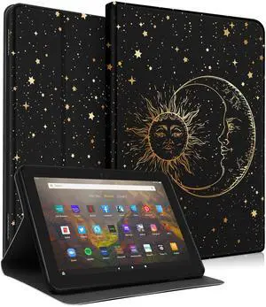 Wazzasoft for Amazon Kindle Fire HD 8/8 Plus Tablet Case 10th/12th Generation for Women Girls Cute Folio Cover Aesthetic Design Girly Kawaii Sun Moon Stars Teens Cases for Kindle Fire Case 8 Inch