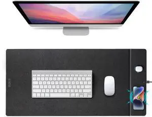 Hi-HONX Wireless Charging Mouse Pad, 35.4"x16.9" XXXL Large Office Desk Pad with Ultra-Smooth Surface,Non-Slip Base, Classic Black Waterproof Computer Desk Mat for MacBook, PC, Laptop