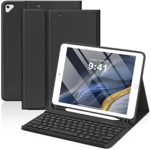 KBCASE Keyboard Case for iPad 9th/8th/7th Generation 2021/2020/2019, Compatible with iPad Air 3/Pro 10.5, Detachable Bluetooth Keyboard Case with Pencil Holder (Black)