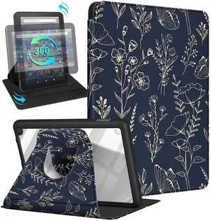 Kidcube for Amazon Kindle Fire 7 Tablet Case 12th Generation 2022 Release for Women Girls Folio Cover Cute Girly Floral Flowers Design Rotating Stand with Auto Wake/Sleep for Kindle Fire 7 Cases 7"