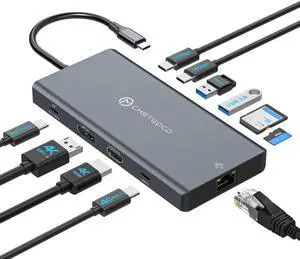 JCYMELE USB C Laptop Docking Station 3 Monitors with DisplayPort 4K@120Hz HDMI 4K@60Hz USBC 4K@60Hz, 12 in 1 Thunderbolt Hub with USB A 3.0, USB C 3.2