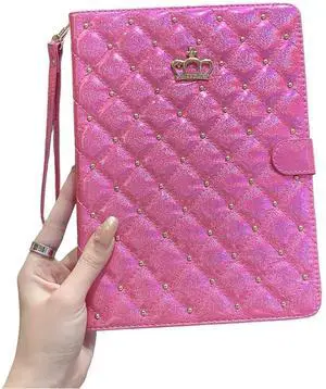 for iPad A16 case iPad 10th Generation 10.9" 2022,Glitter Sparkly Cute Girl Crown Bling Folio Stand Cover with Built-in Apple Pencil Holder and Multiple Viewing Angles Auto Wake/Sleep (Pink)