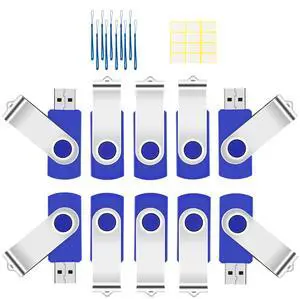 16GB Flash Drive 10 Pack USB 2.0 Thumb Drive Swivel Memory Stick Jump Drive with LED Indicator/Lanyard/Label for Storage and Backup (16G, 10pcs, Navy Blue)