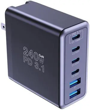 Graaci 240W USB C Charger, 140W Laptop Fast Charger, PD3.1 PPS 6-Port USB Type C Wall Charger, Advanced GaN Power Adapter, for MacBook Pro 16'', iPhone 16 Series, iPad Pro, Galaxy, Pixel, and More