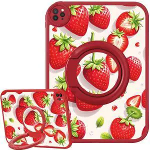 Bcov Case for iPad (A16) 11th Gen 11-inch 2025,Red Strawberry 360 Rotating Stand Drop Protection Shockproof Protective Case Cover for iPad 10th Gen 10.9-inch 2022
