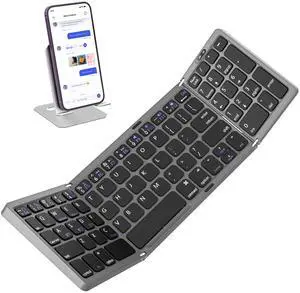 Foldable Keyboard with Number Pad, Full Size Folding Portable Bluetooth Keyboard with Numpad for Travel and Business, Sync up to 3 Devices, Use for iPad iPhone Android Smartphone Mac Tablet PC Laptop