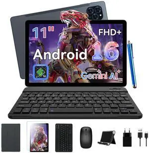 Zenva The World's First Android 16 Tablet,11 Inch Tablet with Pen and Keyboard Kits,Gemeni AI Android Tablets,24GB RAM 128GB ROM /2TB TF,T7250 CPU, 8000mAh Fast Charging, Widevine L1-5 Year Warranty