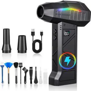 RUNLANE Compressed Air Duster, 200000RPM Electric Air Duster with Light, 4-Gear Adjustable Cordless Dust Blower for Computer, Keyboard, Outdoor, Home and Car (FB09-Black)