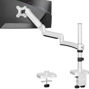 MOUNTUP 27inch Extra Long Monitor Arm, Single Desk Mount for 22-32 inch, Tall Monitor Stand Holds 4.4-19.8lbs, Height Adjustable Monitors Stand for Desk with C-Clamp/Grommet Base, White