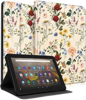Wazzasoft for Amazon Kindle Fire HD 8/8 Plus Tablet Case 10th/12th Generation for Women Girls Cute Folio Cover Fashion Design Girly Kawaii Flower Floral Pretty Unique Cases for Kindle Fire Case 8 Inch