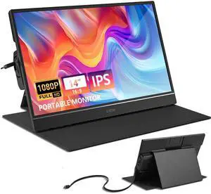 G-STORY Portable Monitor 14 Inch FHD 1080P IPS USB-C,USB-A Laptop Monitor with Adjustable and Hidden Cable DesignExtender Display with Smart Cover for Laptop PC Phone MAC Perfect for Travel (Silver)