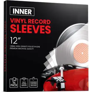 75 Pack 12-inch Inner Vinyl Record Sleeves  1.18mil Thick Rice Paper Storage Covers  Anti-Static Moisture Protection & Scratch-Resistant