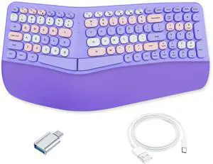Lomiluskr Wired Ergonomic Keyboard with PU Wrist Rest, Carpal Tunnel Keyboard, Colorful Split Ergo Design, Comfortable Natural Typing, Compatible with PC/Laptop (Purple)
