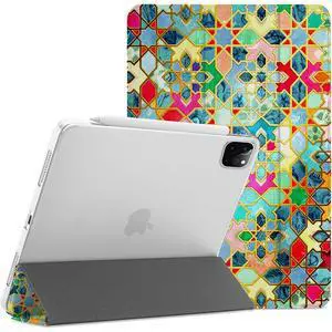 DuraSafe Cases for iPad Pro 12.9 5th 4th Gen [ PRO 12.9 inch 5 4 ] A2378 A2461 A2379 A2462 A2229 A2069 A2232 A2233 Trifold Printed Hard Auto Sleep/Wake PC Translucent Back Cover - Damask