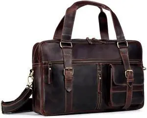 Premium 17 Inch Full Grain Leather Briefcase Messenger Travel Satchel Shoulder Bags for Men and Women Gifting Office Laptop Bag