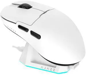 AJ159P MC Triple Mode (2.4G/Wired/Bluetooth 5.2) Gaming Mouse, 12000 DPI, 56g Ultra-Light, Magnetic RGB Charging Dock, Programmable 6 Buttons, Ergonomic Design for Computer Laptop PC, White