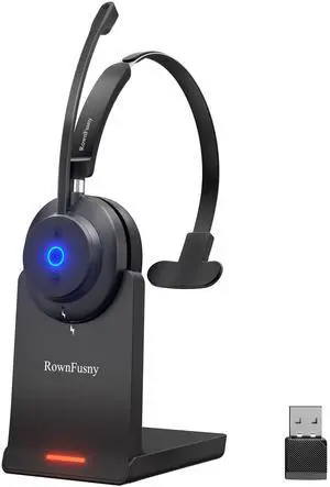 Wireless Headset with Mic for Work, Bluetooth Headphones with Microphone, Computer Headset with Microphone, Bluetooth 5.3 Headset with Charging Base & USB Dongle for PC/Office/Home/Call Center