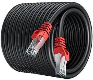 Cat 7 Outdoor Ethernet Cable 150 ft, SFTP Cat 7 Triple Shielded Internet Network Cable, 24AWG, High Speed 10Gbps 600Mhz, Direct Burial, Waterproof, UV Resistant RJ45 LAN Cable 150ft for Router