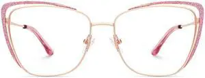 Zeelool Cat Eye Blue Light Blocking Glasses Metal Frame Women Eyeglasses with Glitter JGM182863-01 Pink