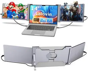 Lalovin 14" Laptop Screen Extender, 1080P FHD IPS Triple Portable Monitor for 14"-17.3" Laptop, Plug & Play Monitor Extender with USB-C/HDMI Port for Mac/Windows/Chrome/Android, Gray